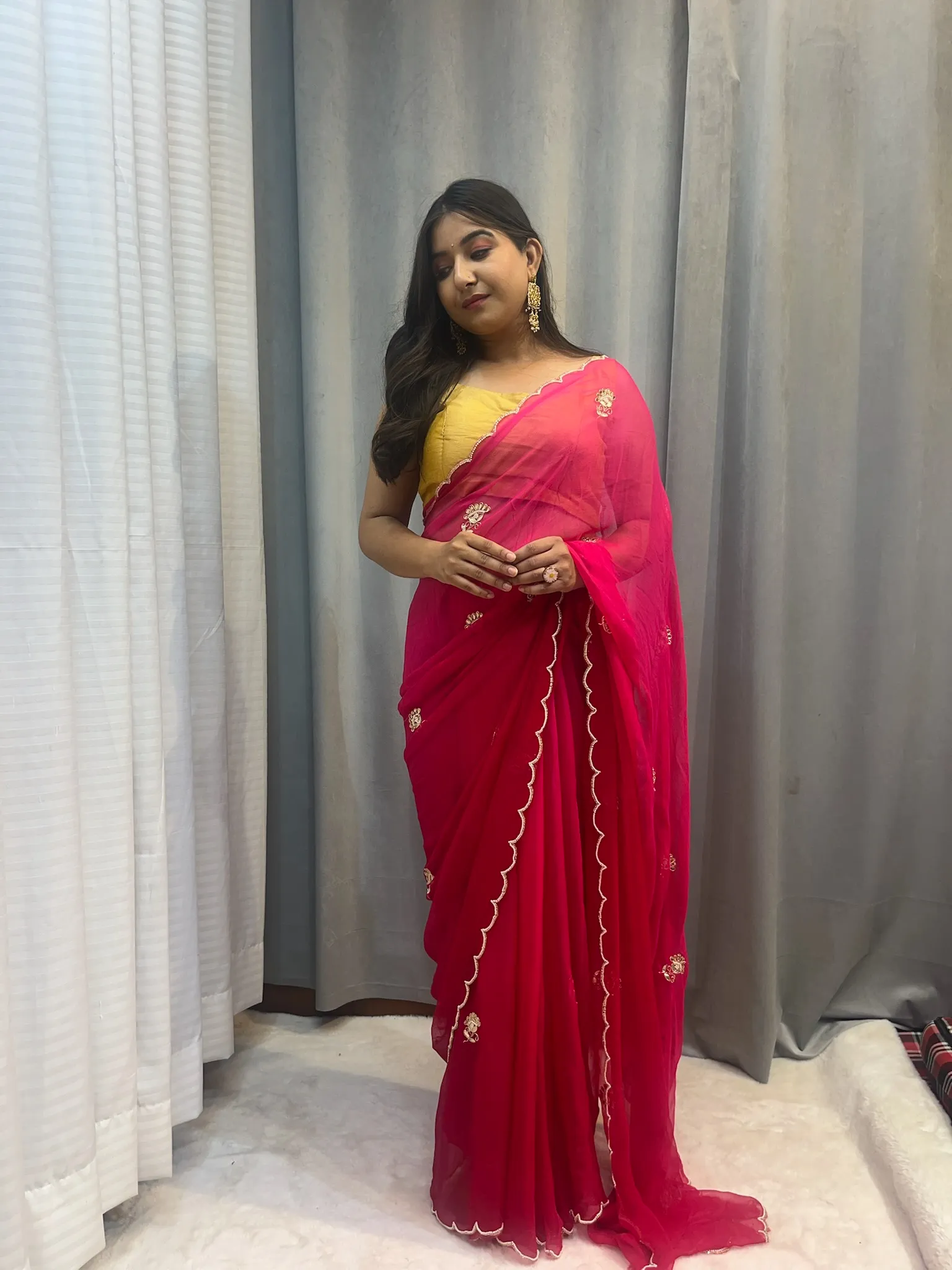 Pure Chiffon Designer Saree with Kundan Patti Buti Work